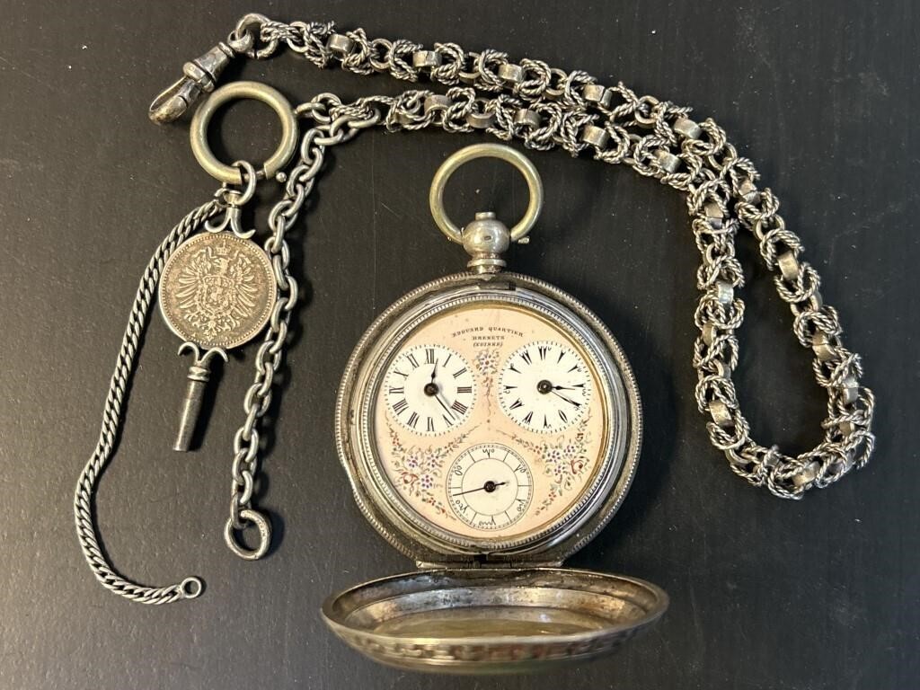 Edward Quartier 800 Silver Antique Pocket Watch
