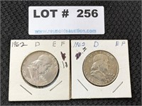 2-1962 D Silver Franklin Half Dollars