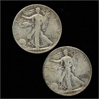 Two Silver Walking Liberty Half Dollars