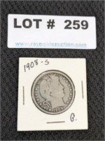 1908-S Barber Silver Half Dollar