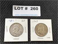1949 & 1952 Silver Franklin Half Dollars
