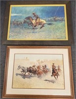 2 framed Frederick Remington western prints-