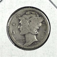 1928 Mercury Silver Dime, US 10c Coin