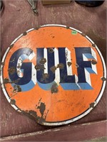 Gulf Porc Double Sided Sign 30"  1930's?