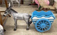 Large concrete donkey and cart planter