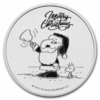 Snoopy & Woodstock Christmas 1 Oz Silver Rnd