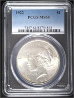 1922 MS64 Peace Silver Dollar