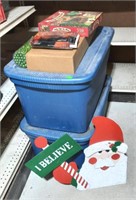 2 - Blue Totes w/ Christmas Tree & Top Decoration