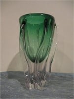 hand blown green glass vase
