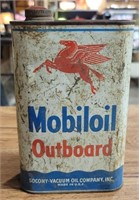 MOBILOIL OUTBOARD EMPTY TIN OIL CAN