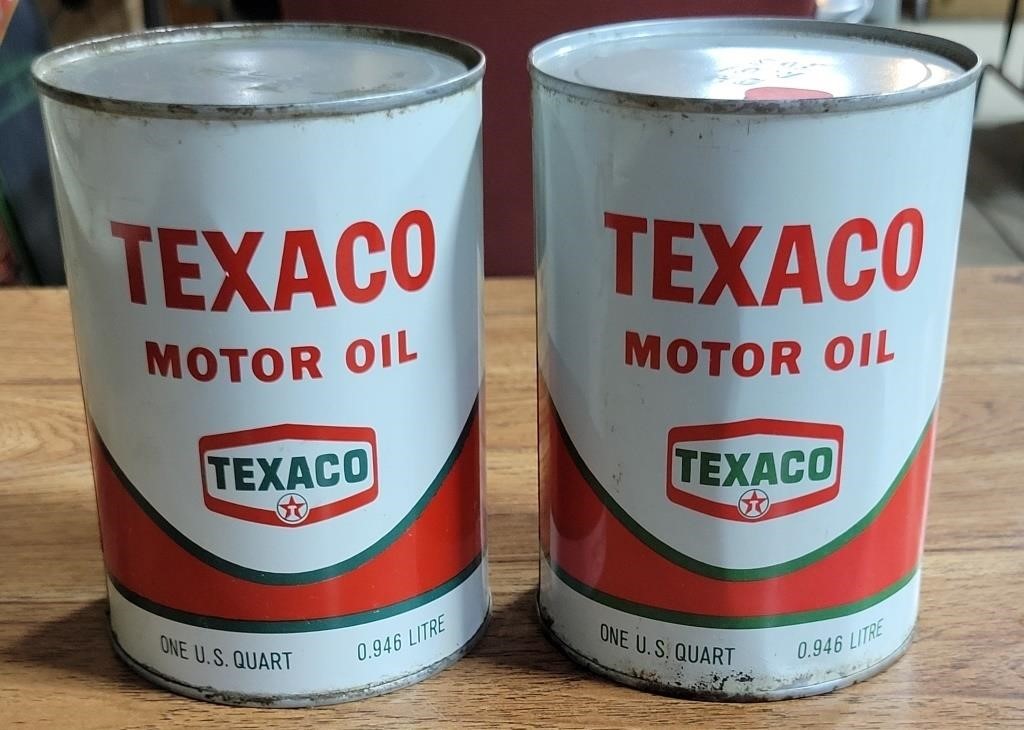 2X BID - 2 TEXACO MOTOR OIL FULL TIN CANS