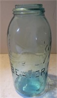 Antique Beaver Sealer Aqua Color Fruit Jar RARE
