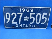 1969 Ontario License Plate Vintage Car Tag Canada