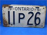 1951 Ontario License Plate Vintage Car Tag Canada