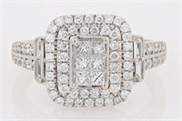 1.30 Ct Princess Diamond Cluster Ring 14 Kt