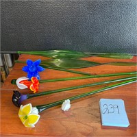 art glass flowers long stem see photos for damage