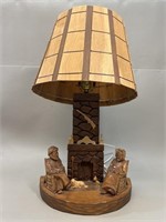 Quebec Folk Art Carved Wood  Fireplace Table Lamp