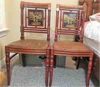 Pair Asian side chairs with inset design