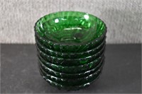 7 Anchor Hocking Forest Green Footed Glass Bowls