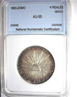 1863-ZSMO 4 Reales NNC AU55 Mexico