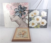 Trio of floral artworks! Great decorator pieces.