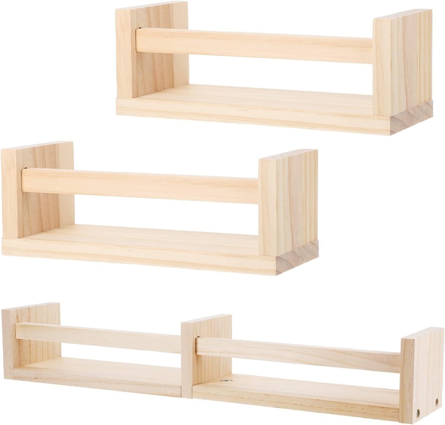 Set of 3 Natural Wood Floating Shelves  2 Sizes