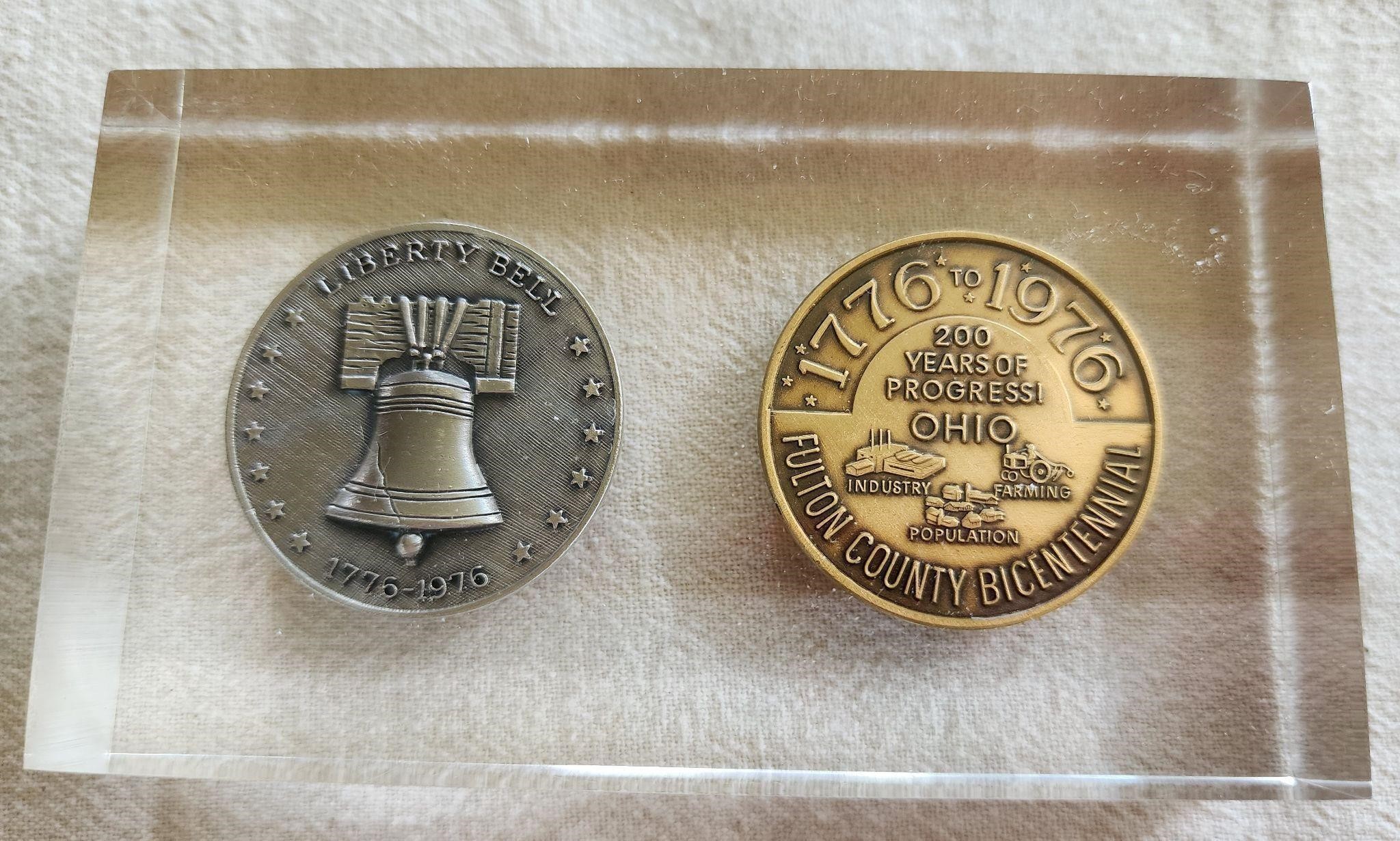 (2) Commemorative Coins, Lucite & Pocket Piece