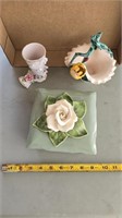 Vintage Green & White 3D Rose Covered Ceramic