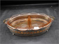 Pink Depression Glass Relich Dish w/ Silver Stand