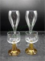 Beehive Amber Stem Brandy Snifter & Wine Glasses