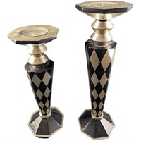 Pair Of Modern Black & Silver Wood Candlestick Hol