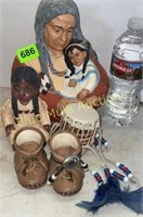 4 ceramic items & mini drum