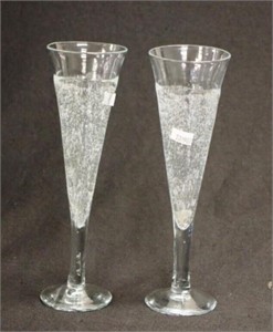 Pair of Julio Santos art glass champagne flutes