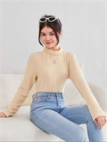 (N) Teen Girls Turtle Neck Ribbed Knit Tee