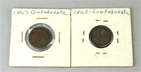 Pair of 1863 Civil War Era Confederate Coins.