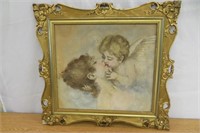 Antique Framed Art, Mother& Child 26"x24"