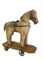 HORSE PULL TOY WITH IRON WHEELS