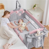 ADOVEL Baby Bassinet Bedside Crib  Pink