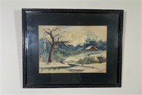 Signed "Cabin in the Winter" Framed Print