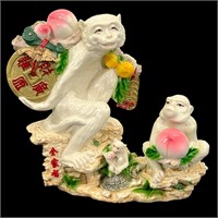 Asian Longevity Peach Monkey Statue