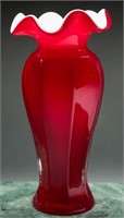 8" Red Cased Glass Vase
