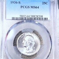 1936-S Washington Silver Quarter PCGS - MS64