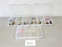 Fishing Lures and 3 Plastic Tackle Tray Boxes