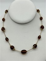 Vintage Gold Tone Amber Beaded Necklace