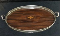 Silver Plate Gallery Tray - Satin Wood Inlaid