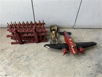Antique Toys - Wooden Fencing, Cast Iron Car & Pla