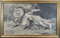 Rosa Bonheur Antique Engraving The Lions at Home