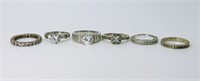 Six  925 Diamond Colored Gemstone Rings