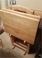 Set of 4 wood TV trays & holding rack