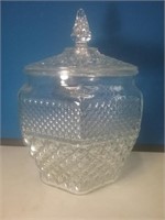 Large press glass biscuit or cookie jar with lid